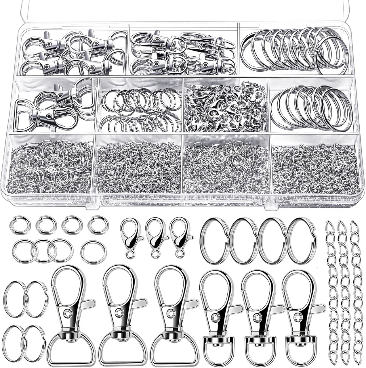 524-Piece Keychain Making Kit – Includes Key Chain Clips, Rings, Lanyard Hooks, Lobster Clasps, Jump Rings for DIY Keychains, Jewelry, and Lanyards